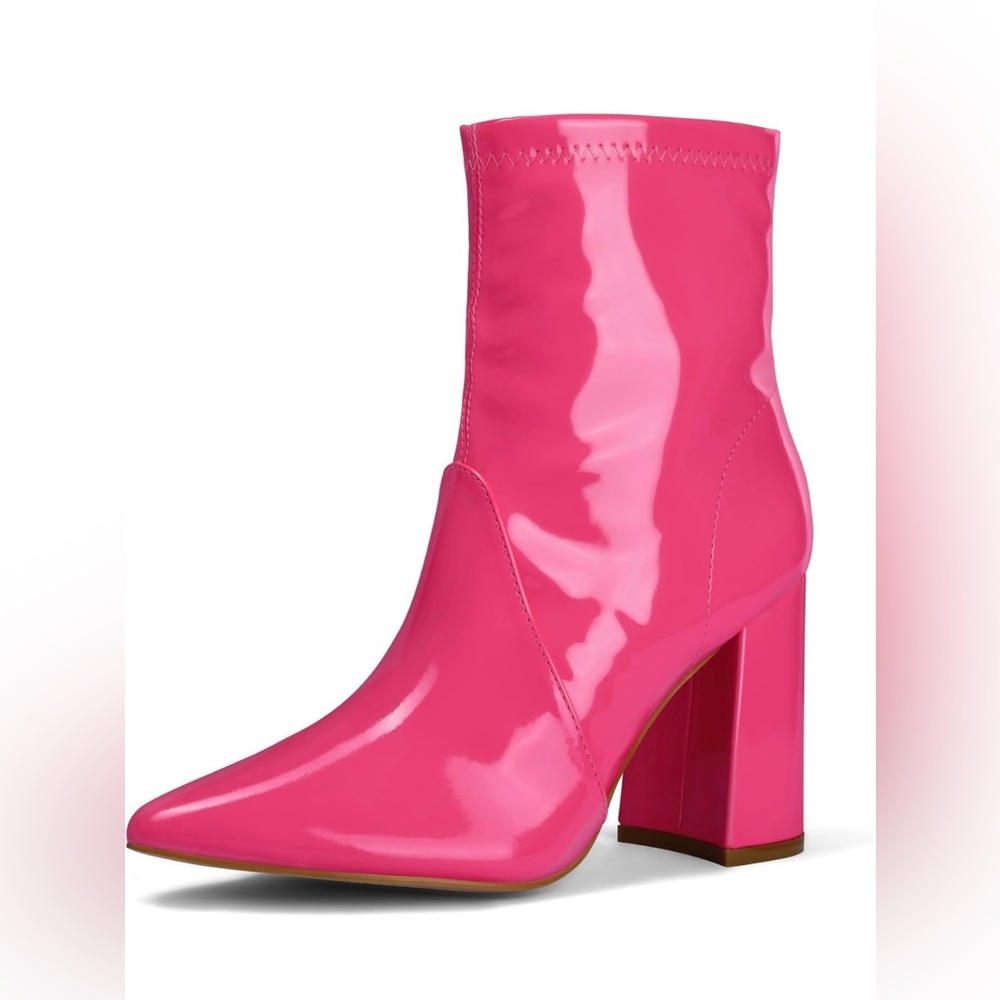 Hot Pink Patent Leather Block Ankle Boots